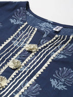 Yufta Women Navy Blue Gotta Patti Pure Cotton Kurta with Palazzo and Dupatta