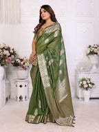 Aastha Fashion Mehndi Soft Organza Silk Weaving Saree - Distacart