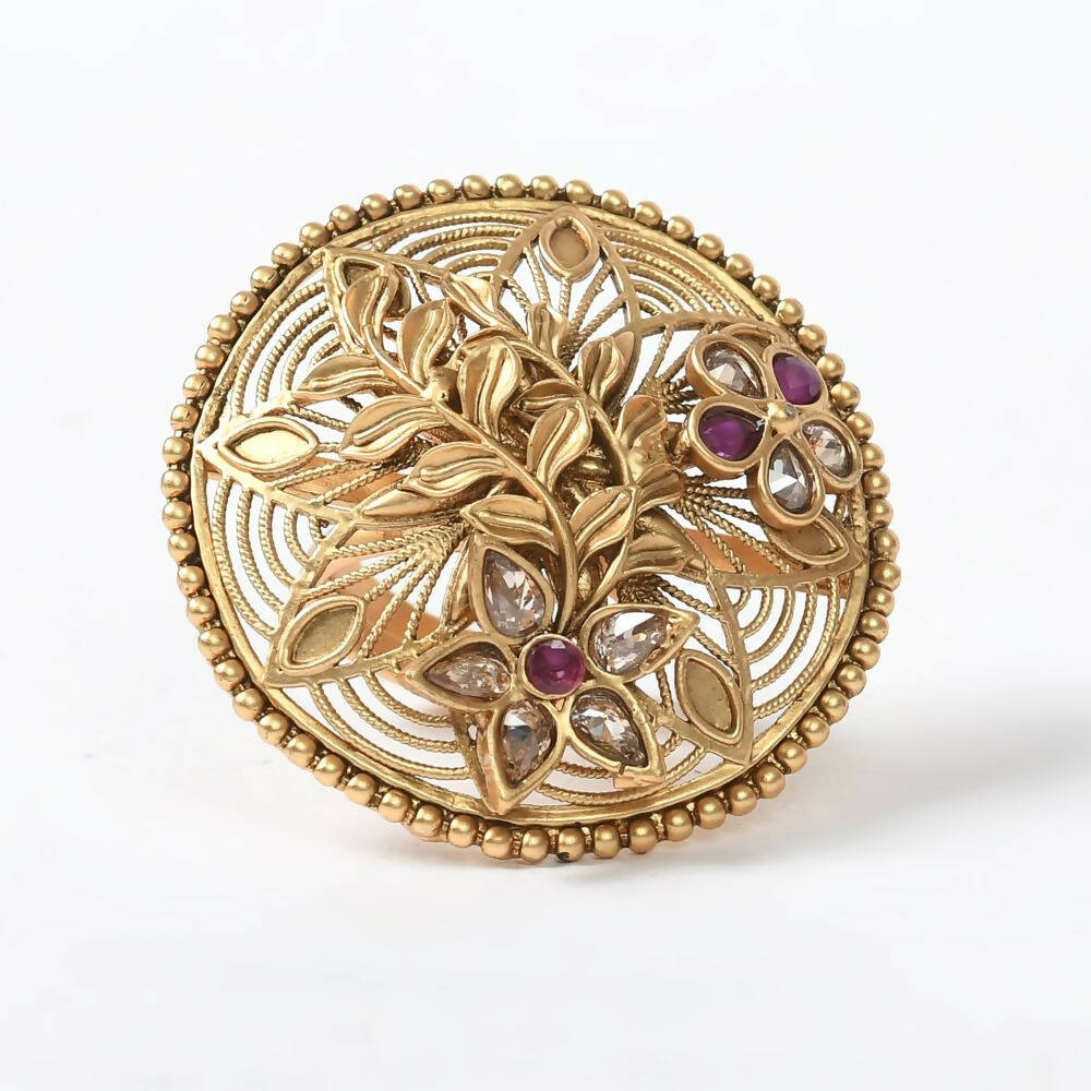Mominos Fashion Joharkamal Gold-Polished Stone Studded Adjustable Finger Ring - Design 13