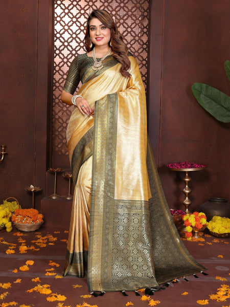 Aastha Fashion Cream Tissue Silk Woven Saree