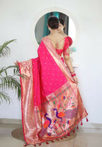 Pink Woven Jacquard Designer Embroidery Work Party Wear Saree - Parampara