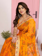 Ai Fashion Yellow Georgette Rajwadi Bandhani Print Party Wear Saree - Distacart