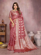 Aastha Fashion Dark Pink Soft Organza Silk Weaving Saree - Distacart