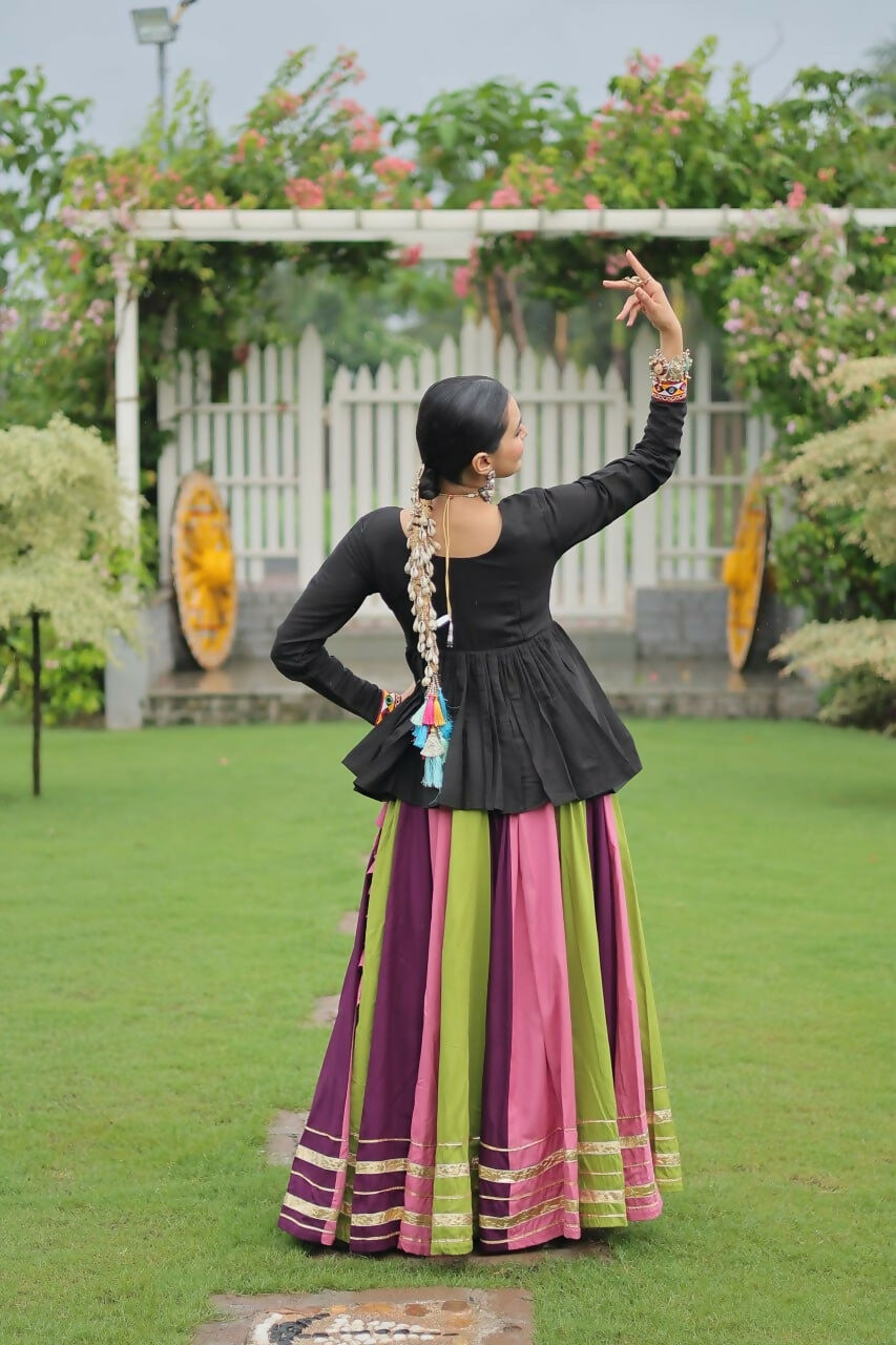 Teeya Creation Multi Colour Reyon Silk Gamathi Work Navratri lehenga Choli