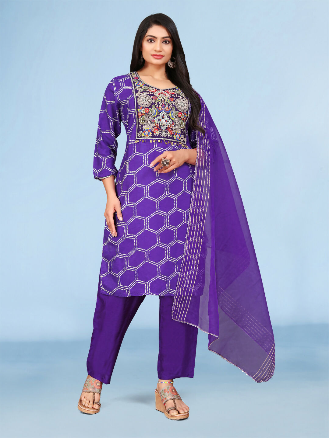 Joban Fashion Green Cotton Premium Pure Viscose Print Dola With Handwork Kurta set
