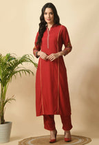 Joban Fashion Maroon Cotton Rayon Kurta Set