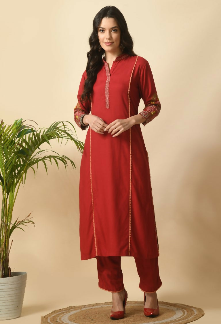 Joban Fashion Maroon Cotton Rayon Kurta Set