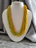 Inhanns Handmade Beaded Multilayer Necklace, 20 Layers - Neon Green & Yellow
