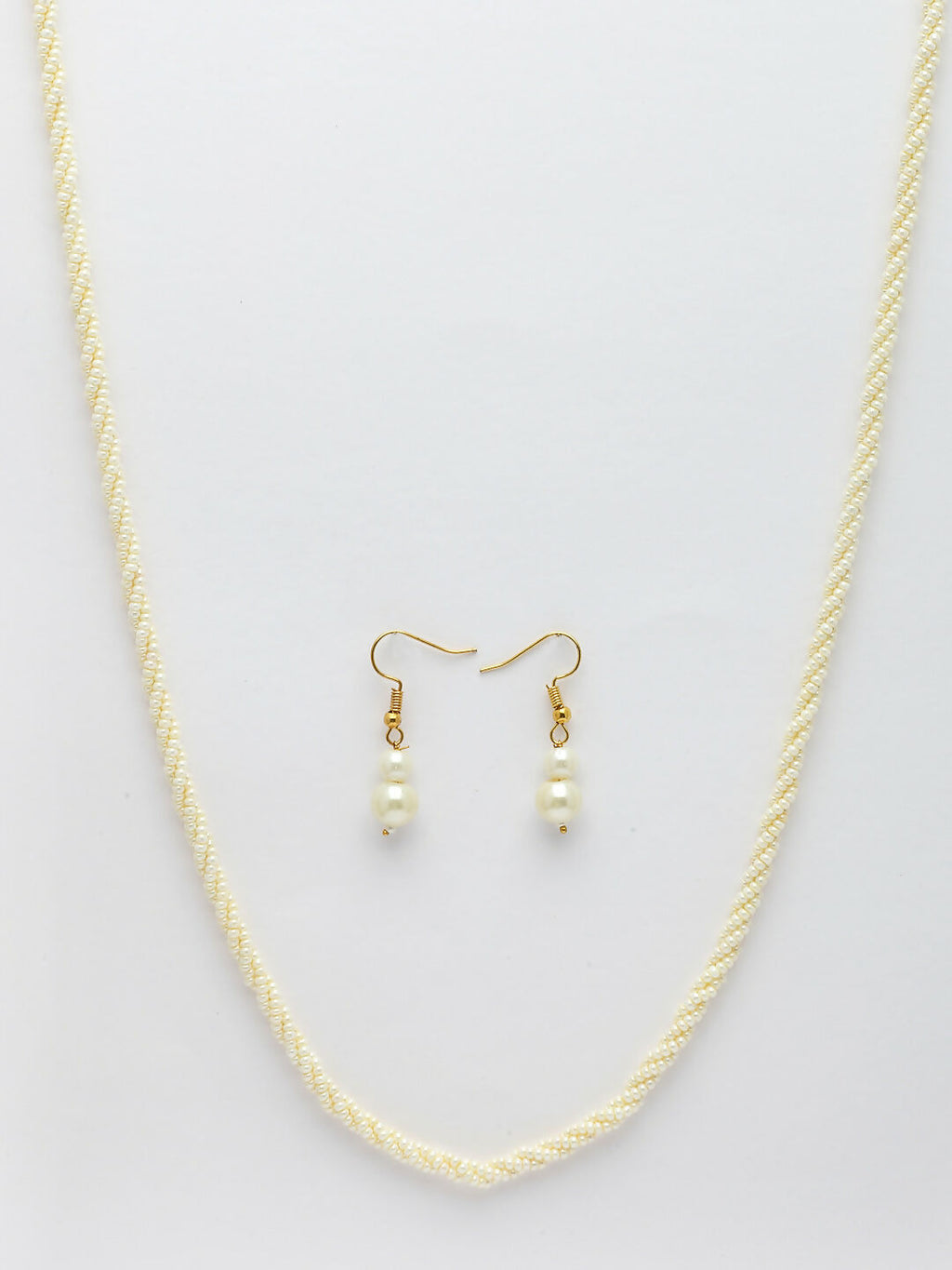 NVR Women's White Pearl Gold-Polished Long Necklace with Earrings