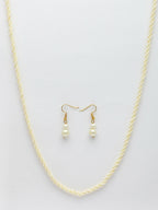 NVR Women's White Pearl Gold-Polished Long Necklace with Earrings