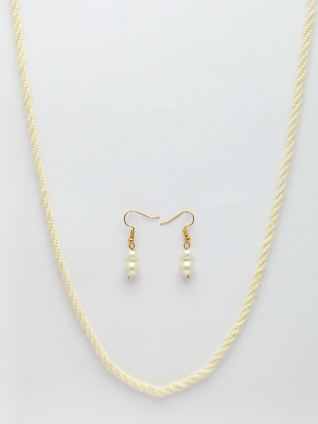 NVR Women's White Pearl Gold-Polished Long Necklace with Earrings