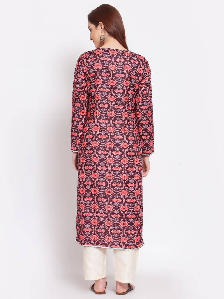 Myshka Women's Multi Printed Pashmeena Full Sleeve Round Neck Casual Winter Kurta