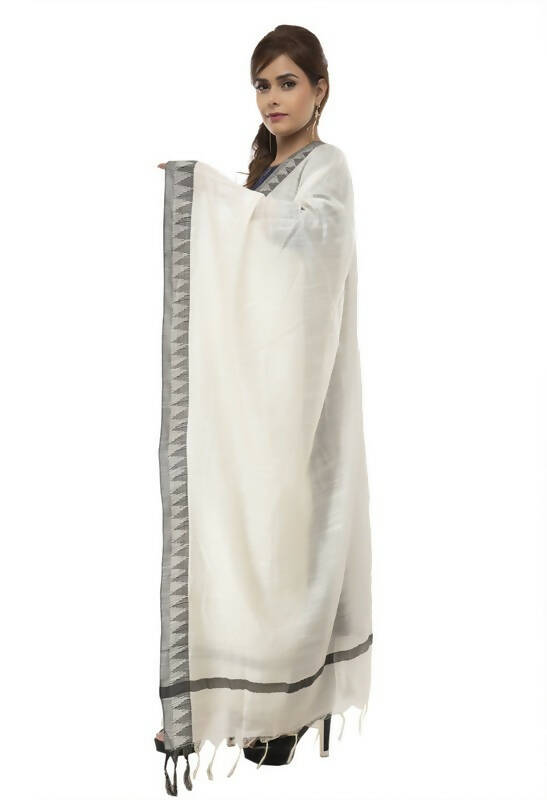 Mominos Fashion Moeza Cotton Black Temple Border Off White Dupatta