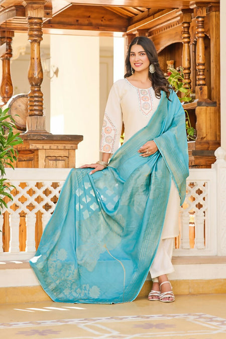 Festive Wear Ethnic White vetigun Stitched Suit With Dupatta - Nisha