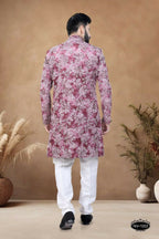 Joban Fashion Men's Pink Straight Swed Velvet Thread & Sequence Embroidery All Over Indo-Western Kurta Set - Distacart