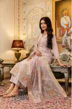 The52 Lavender Women's Beautiful Viscose Shimmer Fabric Embroidered Work Straight Kurta Pant and Dupatta Set - Distacart