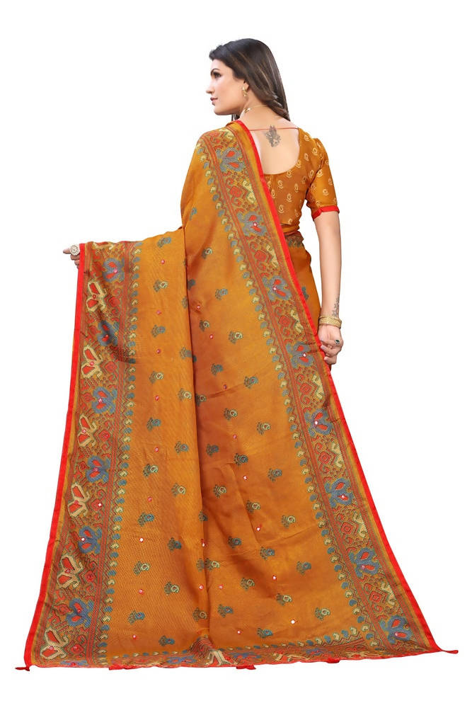 Vamika Mustard Jute Silk Mirror Work Saree