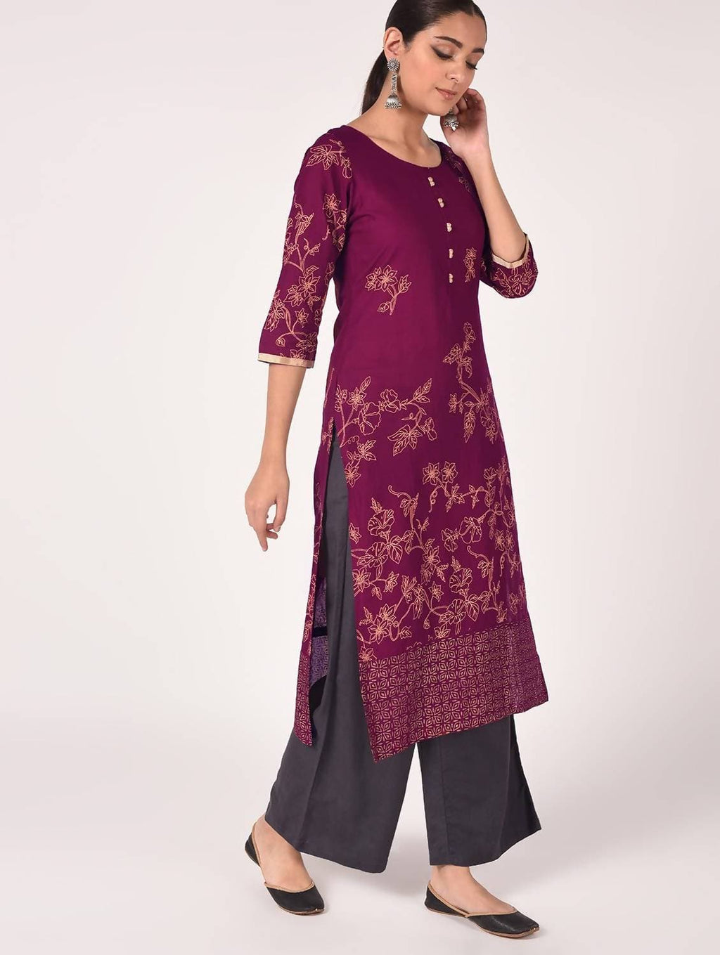 Cheera Hand Block Print Purple Color Straight Kurta
