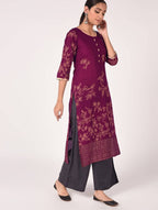 Cheera Hand Block Print Purple Color Straight Kurta