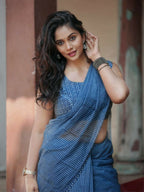 Prime Volt Women's Blue Digital Print Soft Linen Saree With Blouse - Distacart