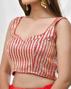 Amodini Designer Studio Gold Embellished Red Blouse