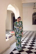 Vastranavya Green Weightless Marble Printed & Pearl Lace Border Saree with Unstitched Blouse