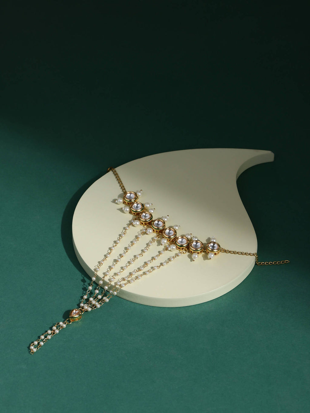 Women's Gold-Toned White Brass Kundan Gold-Plated Link Bracelet - Ruby Raang - Distacart