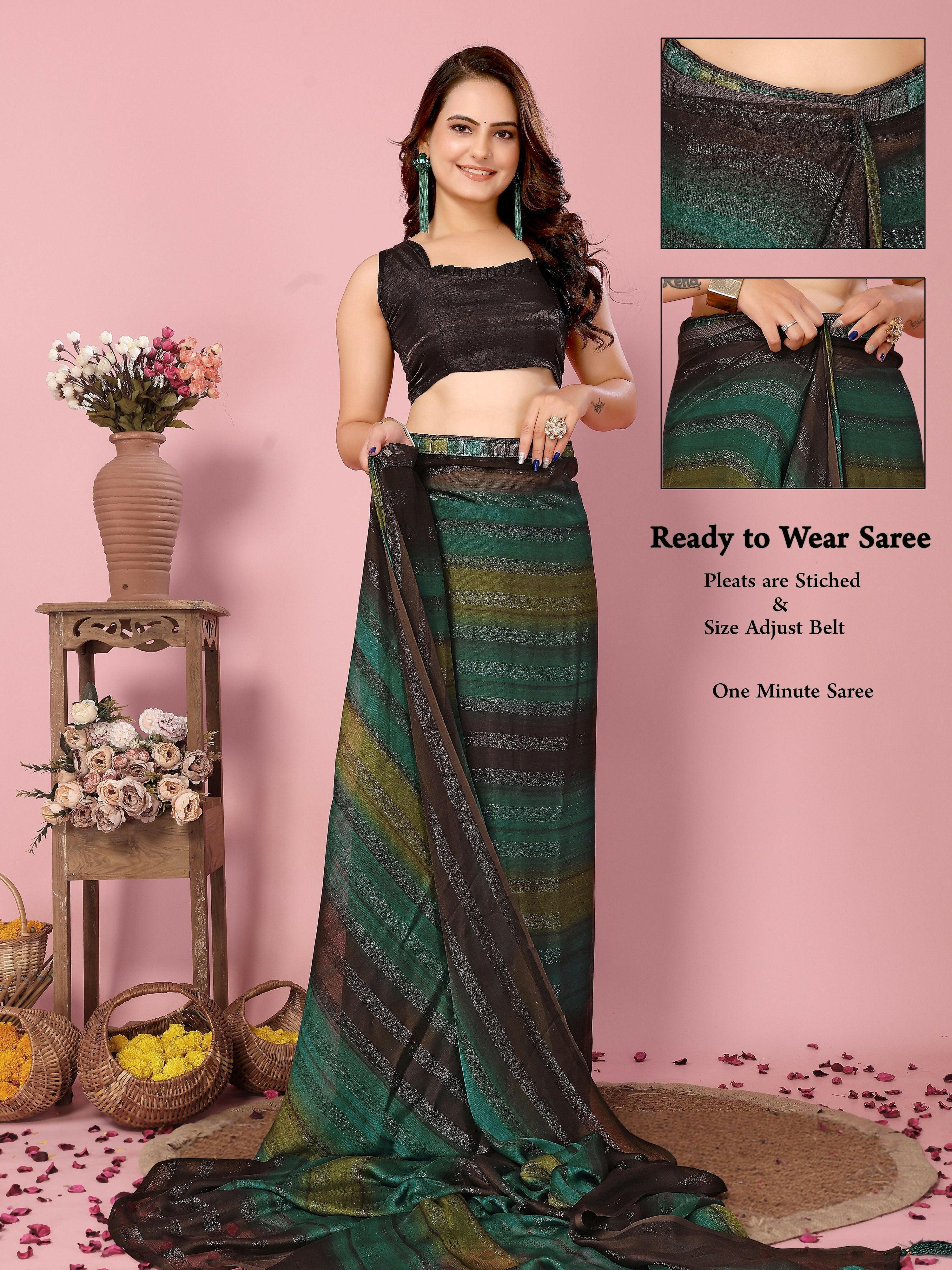 Attractive These Party Wear Ready To Wear Saree - Green