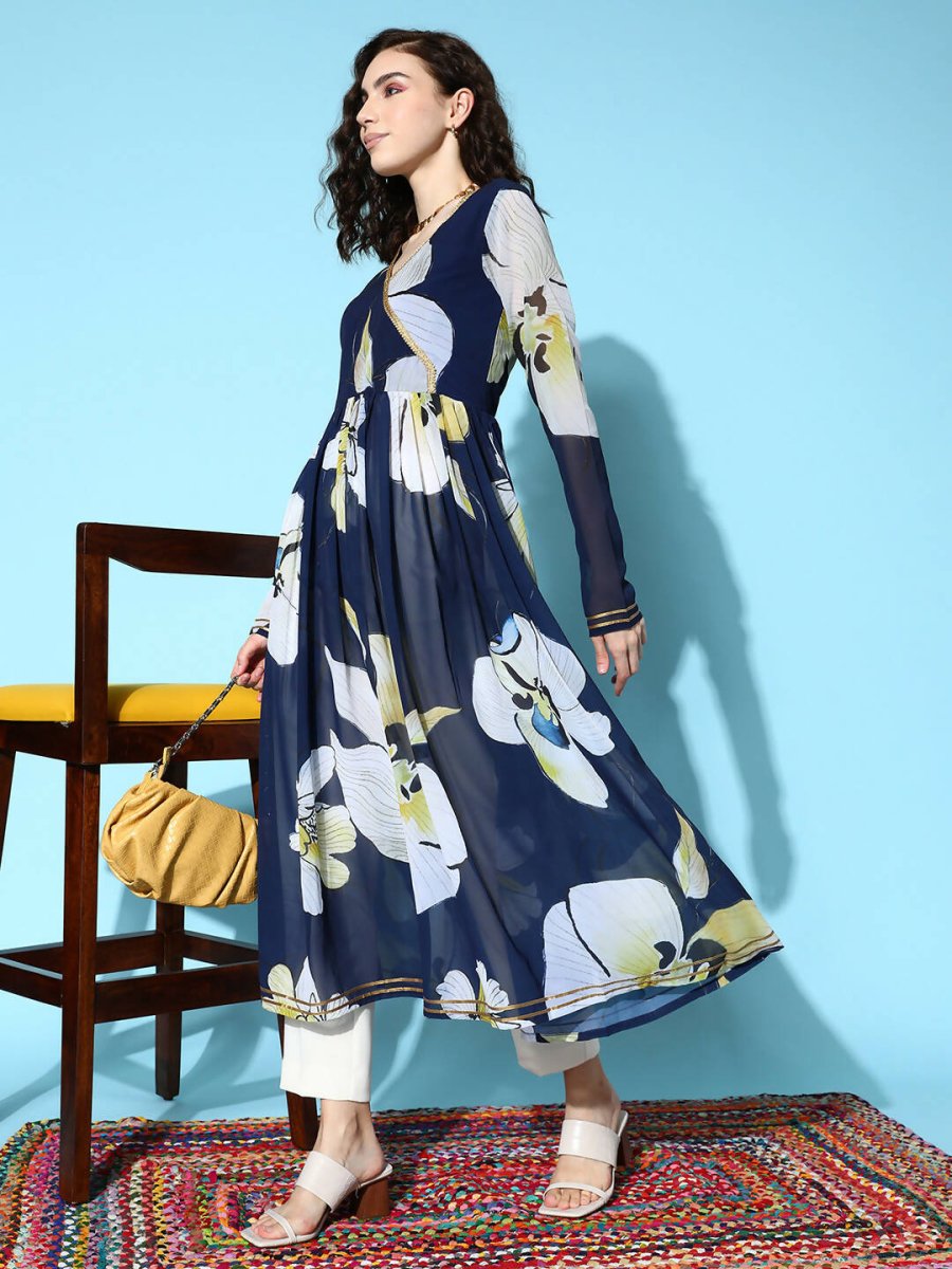 Ahalyaa Women's Traditional wear Kurta - Navy Blue