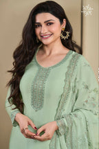 Anaita Green Heavy Natural Crepe Stitched Suit with Embroidery & Zarkhan Work - Distacart