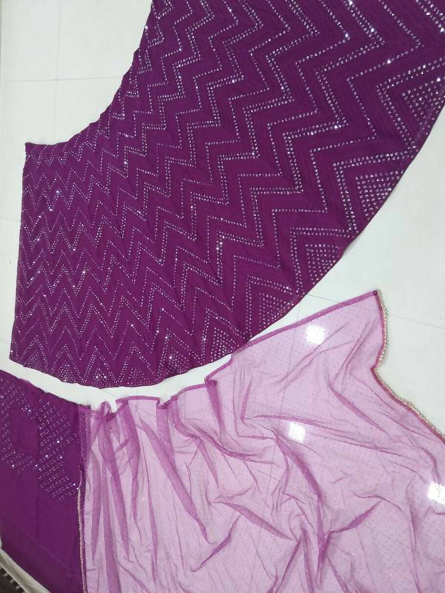 Jyoti Fashion Wine Thread Embroidery Faux Georgette Designer Lehenga Choli with Dupatta