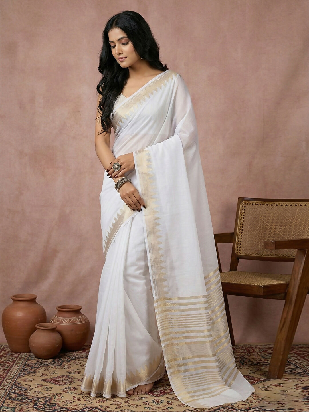Shree Shyam Fashion White Cotton Saree - Distacart