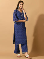 Myshka Women's Blue Embroidered Party Kurta Sets