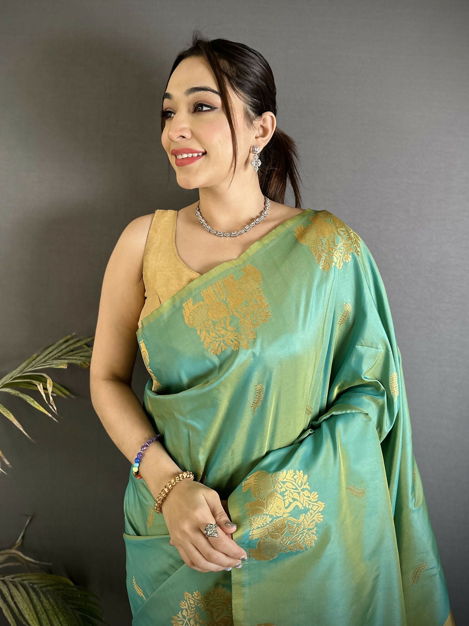 Joban Fashion Sea Green Motifs Zari Weaving Soft Silk Banarasi Saree