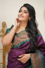 DEIANA'S Beautiful Designer Golden zari Soft Lichi Silk Saree - Wine