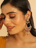 Nuyug 22K Gold Plated Crescent Kundan Drop Pink Stone Chandbali Earrings - Distacart