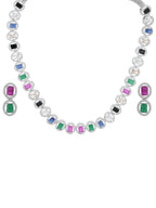Diamond & Semi Precious Stone Neckpiece with Small Earrings- Ruby Raang