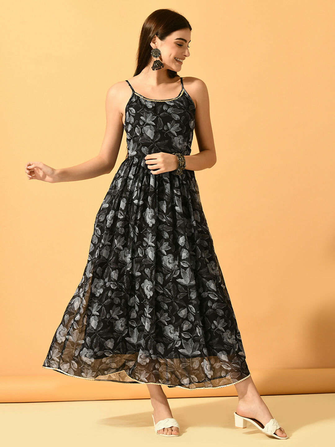 Myshka Women's Black Fit and Flare Party Dress - Distacart
