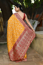 Joban Fashion Gold Crepe Chiffon Pure Handloom Banarasi Silk Saree
