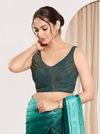 Joban Fashion Fire Blue Tissue Padded Blouse With Sweetheart Neck Sleeveless - Distacart