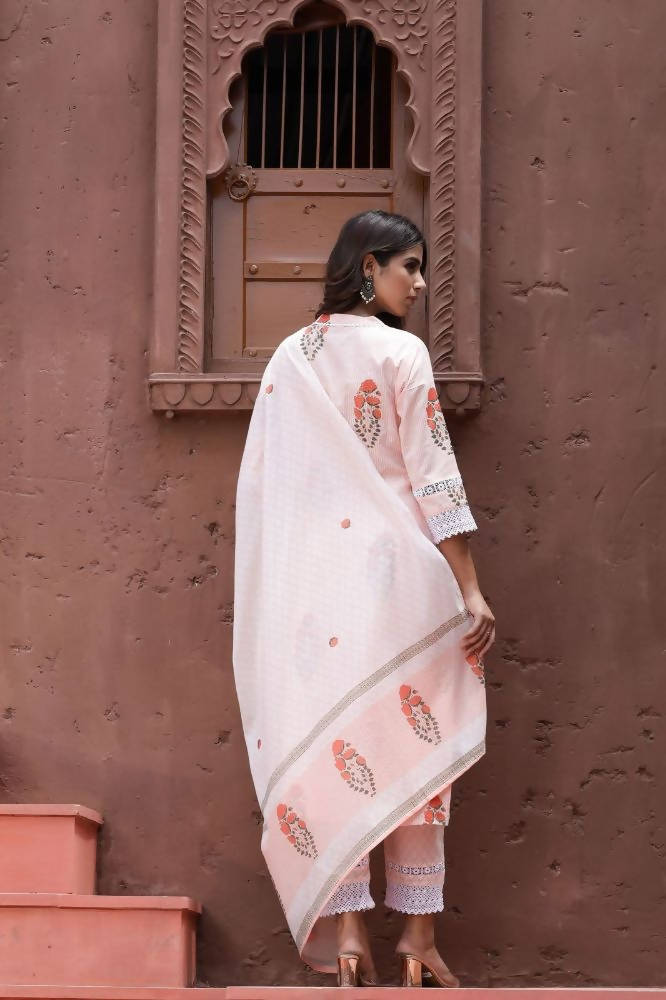 Yufta Peach Printed Dupatta Set