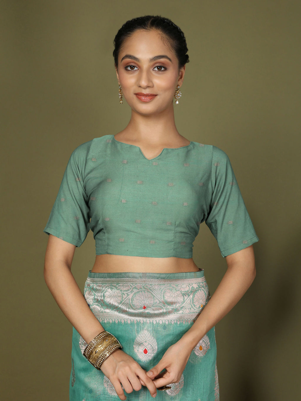 Shree Shyam Fashion Linen Cotton Rama Green Saree - Distacart