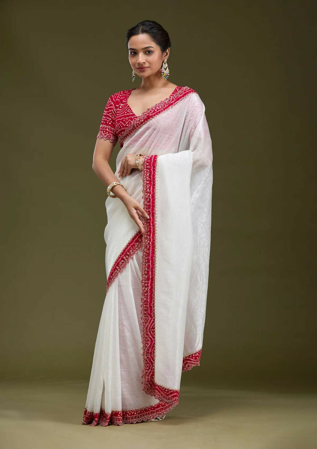Joban Fashion White Tissue Gold Crush Party Wear Sarees - Distacart