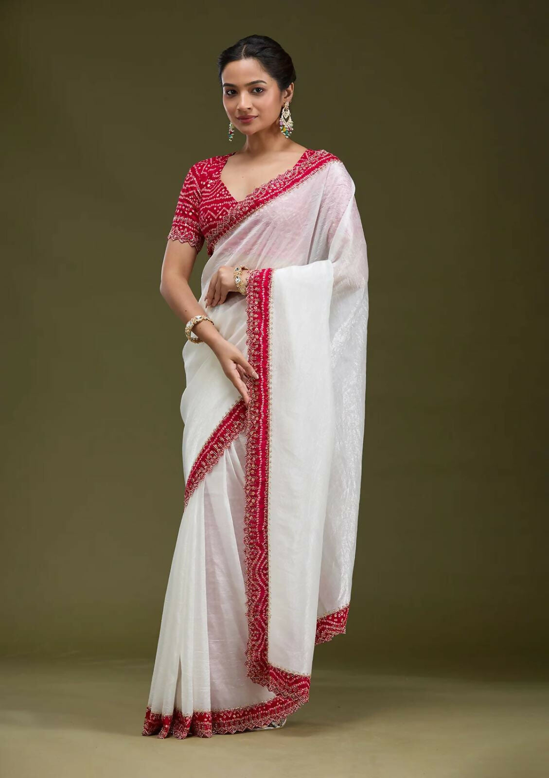 Joban Fashion White Tissue Gold Crush Party Wear Sarees - Distacart