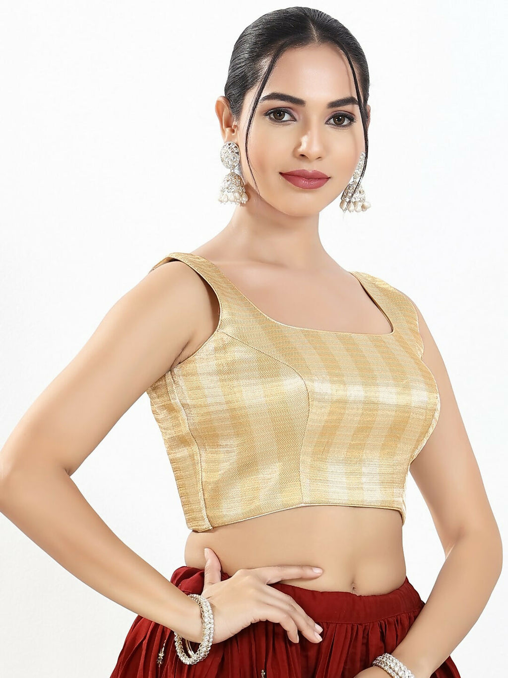Joban Fashion Gold Multi Brocade Padded Blouse With Square Neck Sleeveless - Distacart