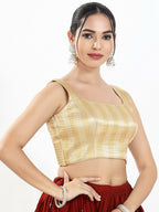 Joban Fashion Gold Multi Brocade Padded Blouse With Square Neck Sleeveless - Distacart