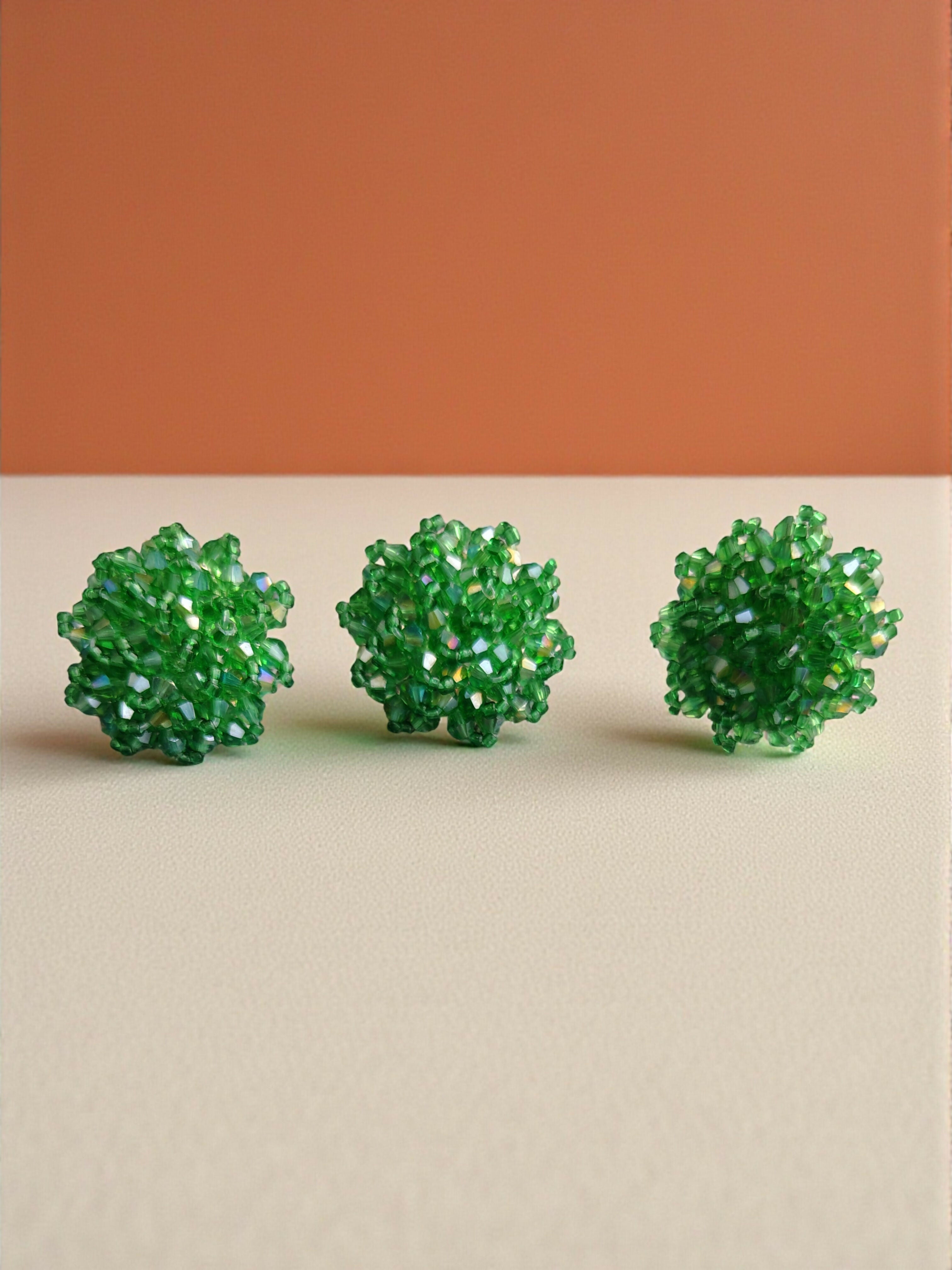Inhanns Rangmani Crystal Duo – Adjustable Ring + Statement Earrings Set - Pista Green - Distacart