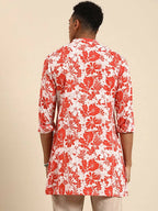 Red & White Men pure Cotton Floral Printed Straight Kurta - Mahotsav