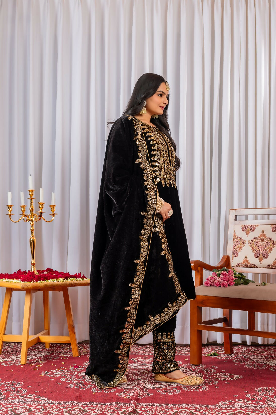 Joban Fashion Black Velvet Sequence Embroidery Work Kurta Set - Distacart