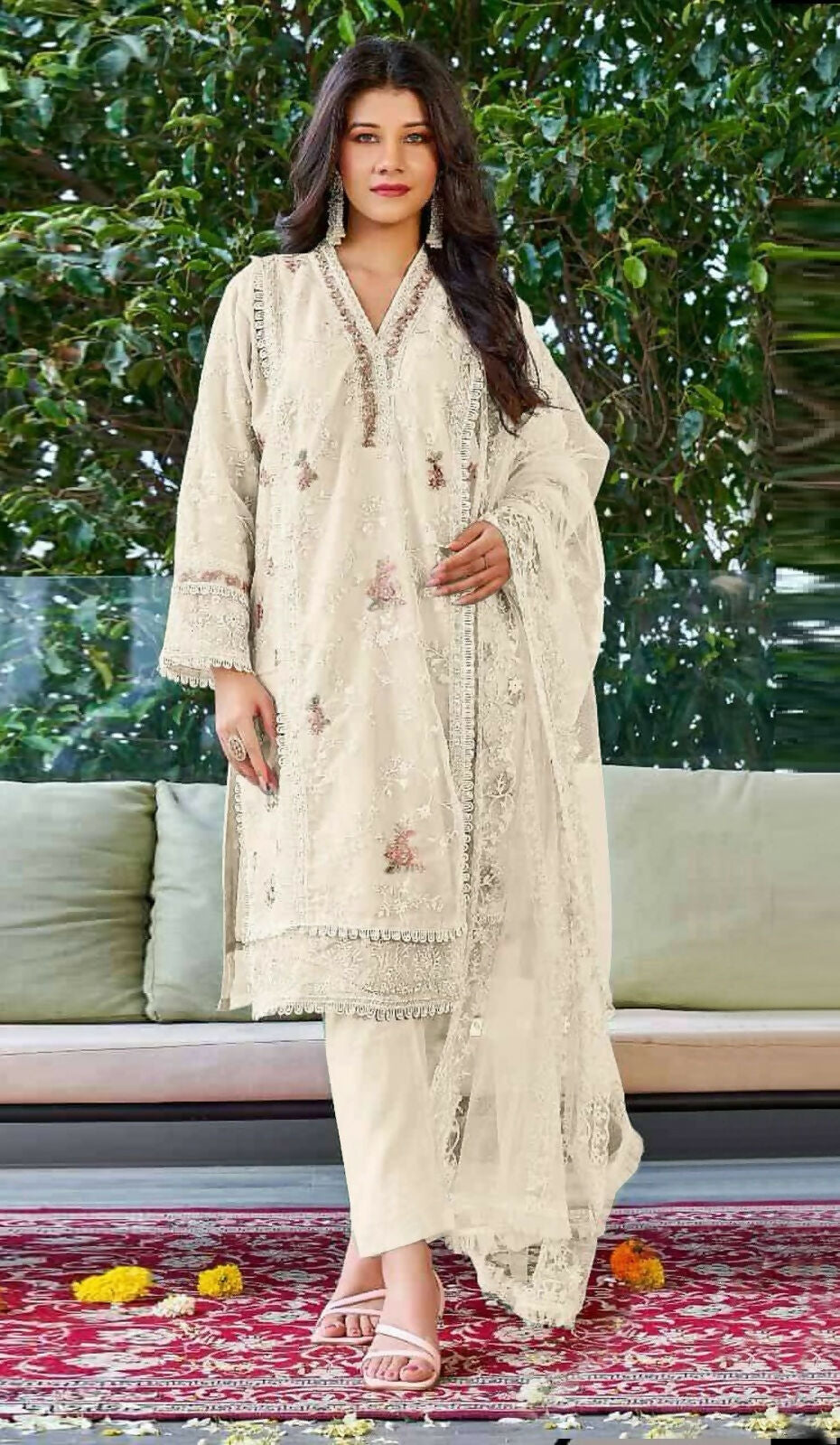 Anaita Off_white Embroidered Organza Stitched Salwar Suit - Distacart
